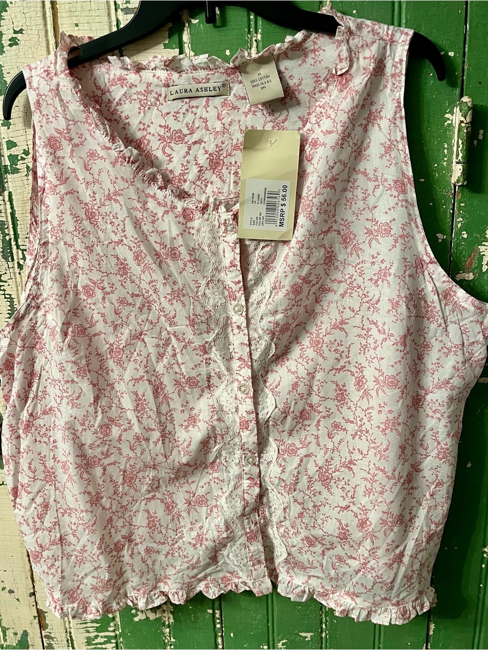 Laura Ashley Top Pink Floral Ruffled Sleeveless Blouse Size 1X